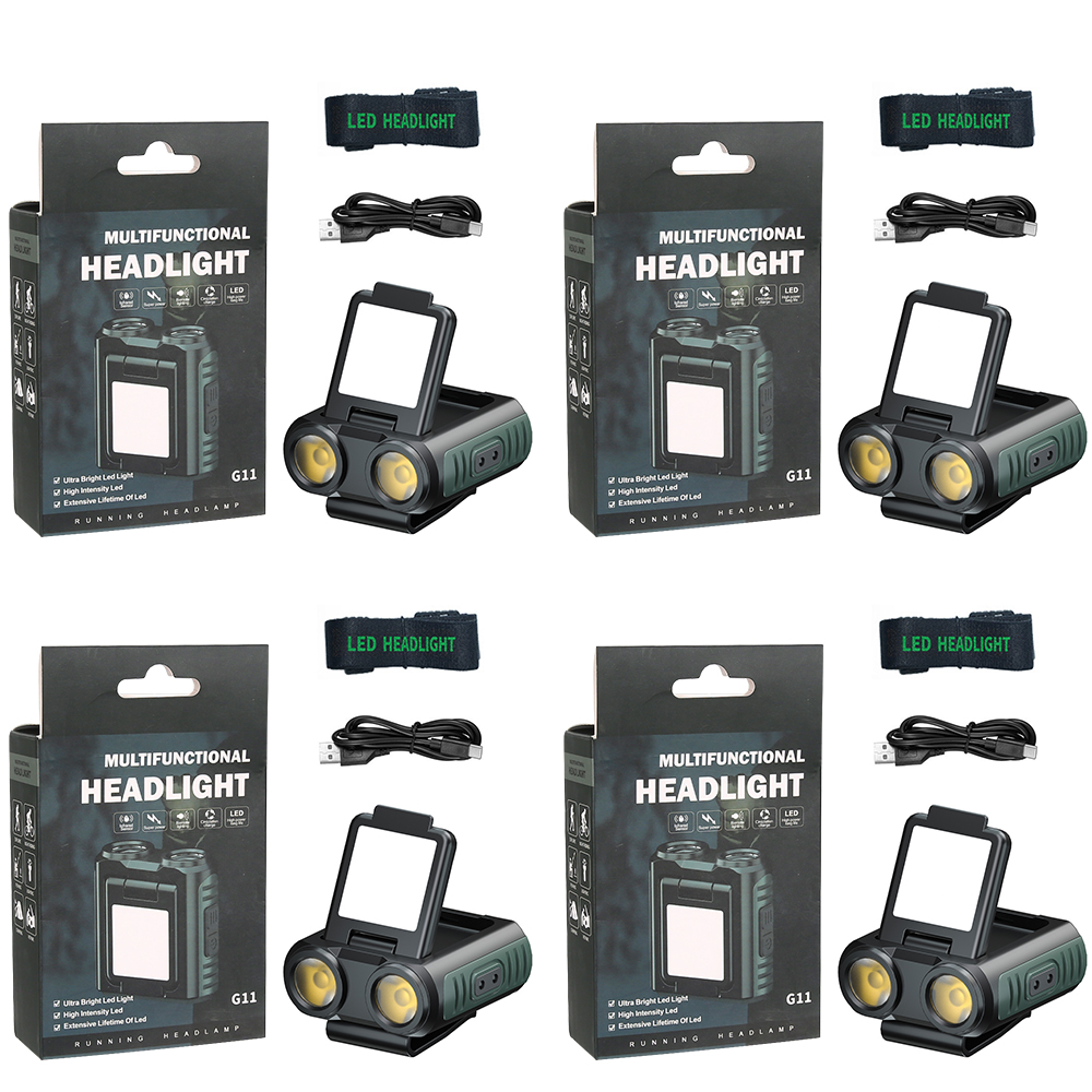 Induktions-LED-Scheinwerfer, Mini-Kappen-Clip-Licht, integrierter 1200 mAh Akku, wiederaufladbare USB-Kopf-Taschenlampe für Camping, Angeln, Laterne: RGB