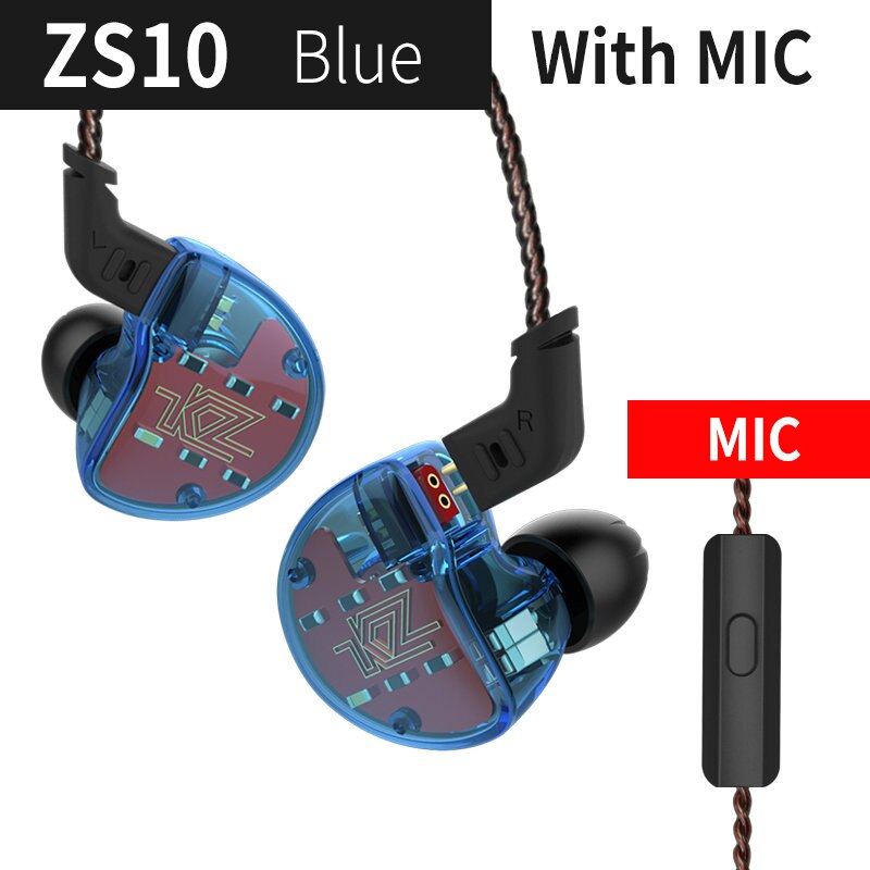 KZ ZS10 Earphones Headphones 4BA +1DD Hybrid technology In Ear Monitor Sport Earbuds Noise Cancelling HIFI Bass Gaming Headset: ZS10Bluewithmic