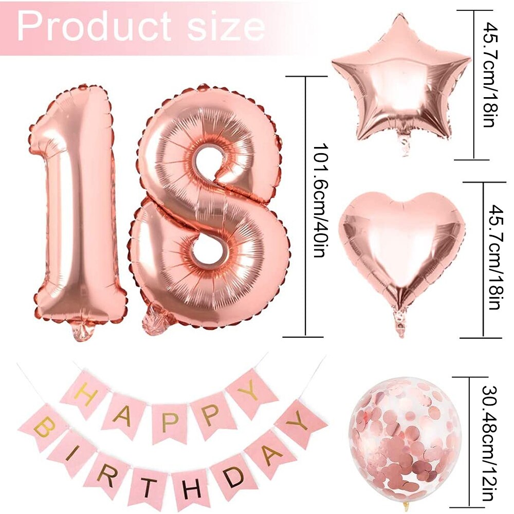 Birthday Balloon Set Number Rose Gold Birthday Decorations Festive Event Party Supplies Ballons Accessories 16th/18th/30th