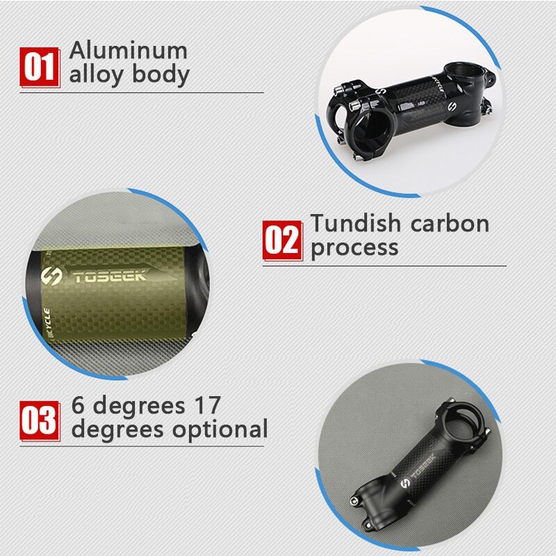 Toseek sykkelstyrestem karbon aluminium landevei mtb sykkelstem ultralett 31.8 mtb kraft 6/17 grader sykkelbord sykkeldel