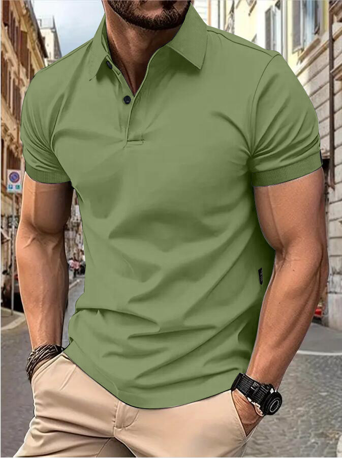 Manica corta da uomo Tinta unita manica corta casual quotidiana risvolto casual manica corta abbottonata T-shirt top casual da uomo: XXL / green