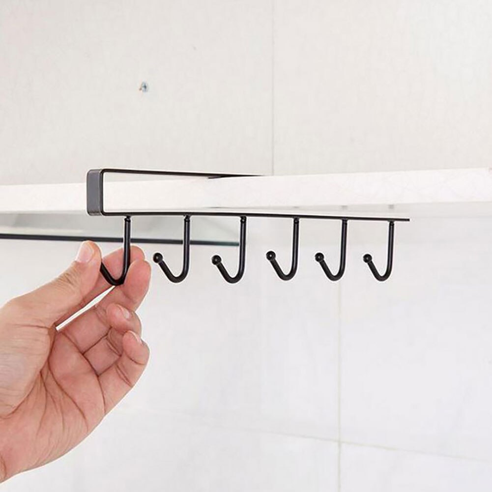 6 Hooks Kitchen Cupboard Cabinet Hanging Rack Pantry Metal Storage Hanger Organizer for Mug Utility Cookware Kitchen Racks