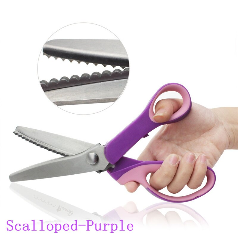 Pinking-Tijeras de coser para corte, Sastre, cuero, tela artesanal, tapicería, costura artesanal, novedad: Semicircular-Purple