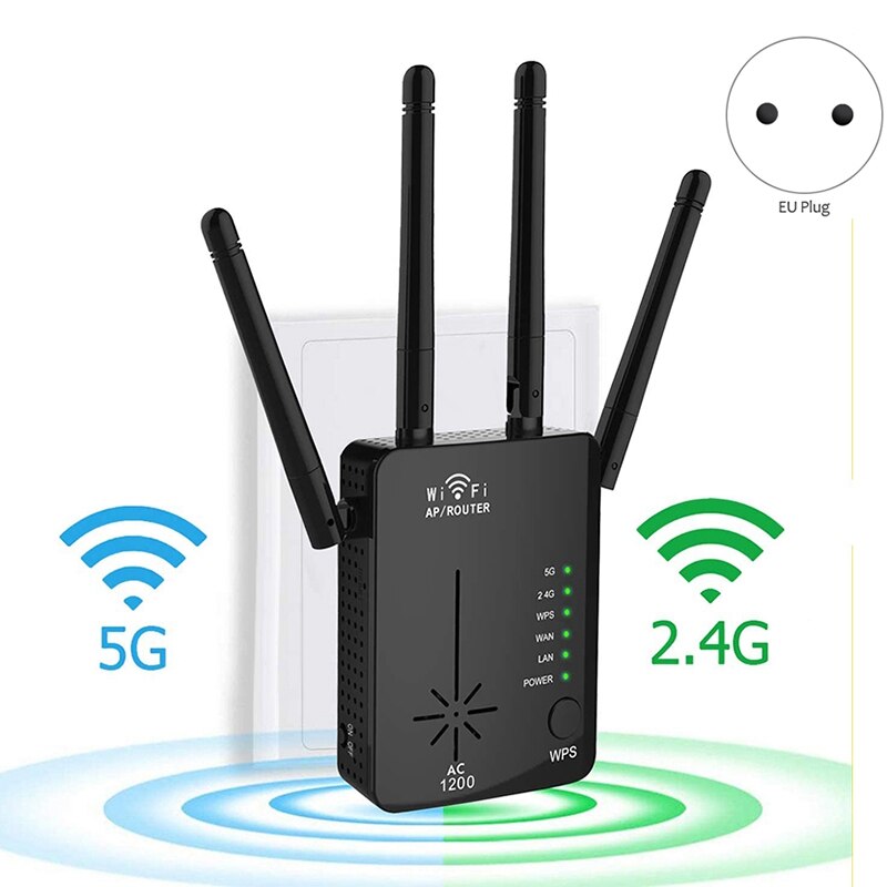 Wifi range extender 1200 mbps wifi repeater trådlös signal booster 2.4 och 5 ghz wifi extender signalförstärkare-eu-kontakt