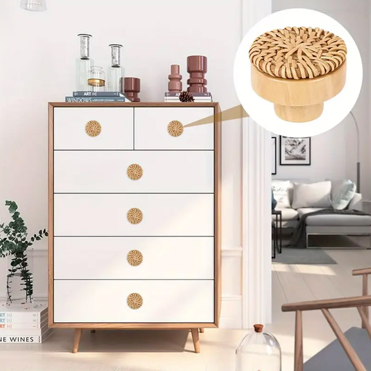 Boho Rattan Kommode Holz knöpfe Hardware- zieht Schrank knöpfe Hand gefertigte Korb geflecht und Schrauben