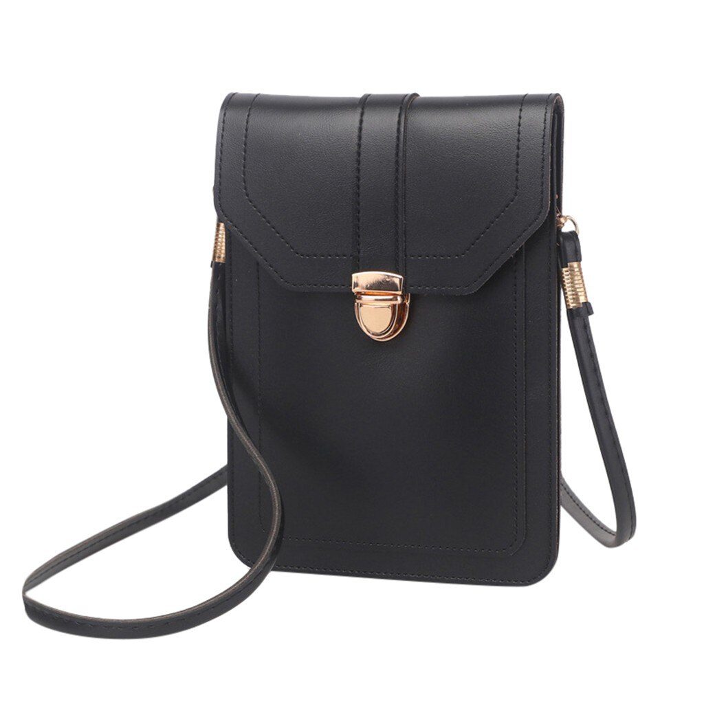 Sac en cuir pour Mini téléphone portable | Sacs à bandoulière, avec arrière latéral, fenêtre transparente pour écran tactile: Black 
