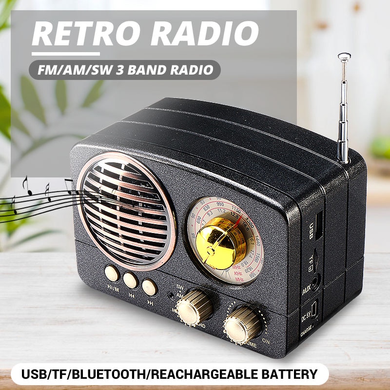 MIni Portable Retro Radio Handheld Receiver AM FM SW bluetooth Speaker AUX USB TF MP3 Phone Music Player Rechargeable Radio