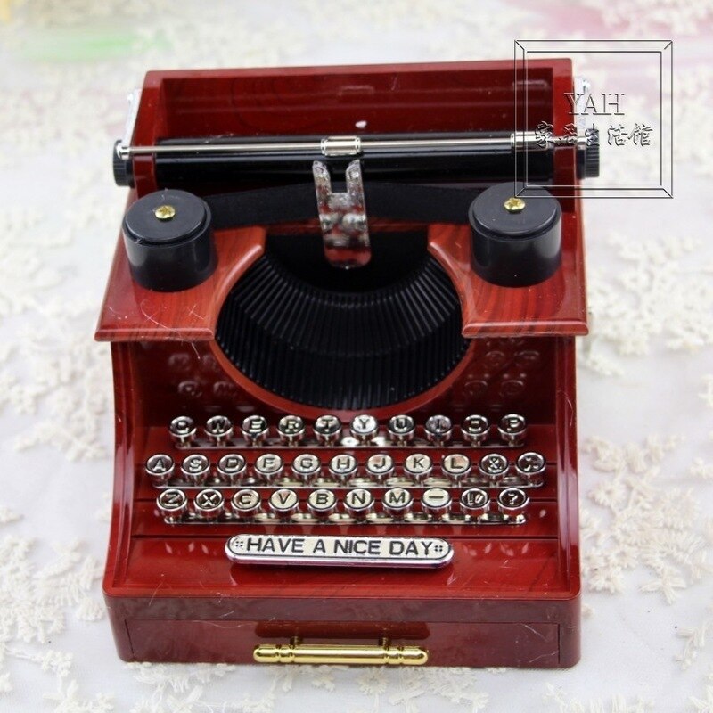 Typewriter Music Box Dynamic Chain on Vintage Music Box with Drawer Jewelry Box