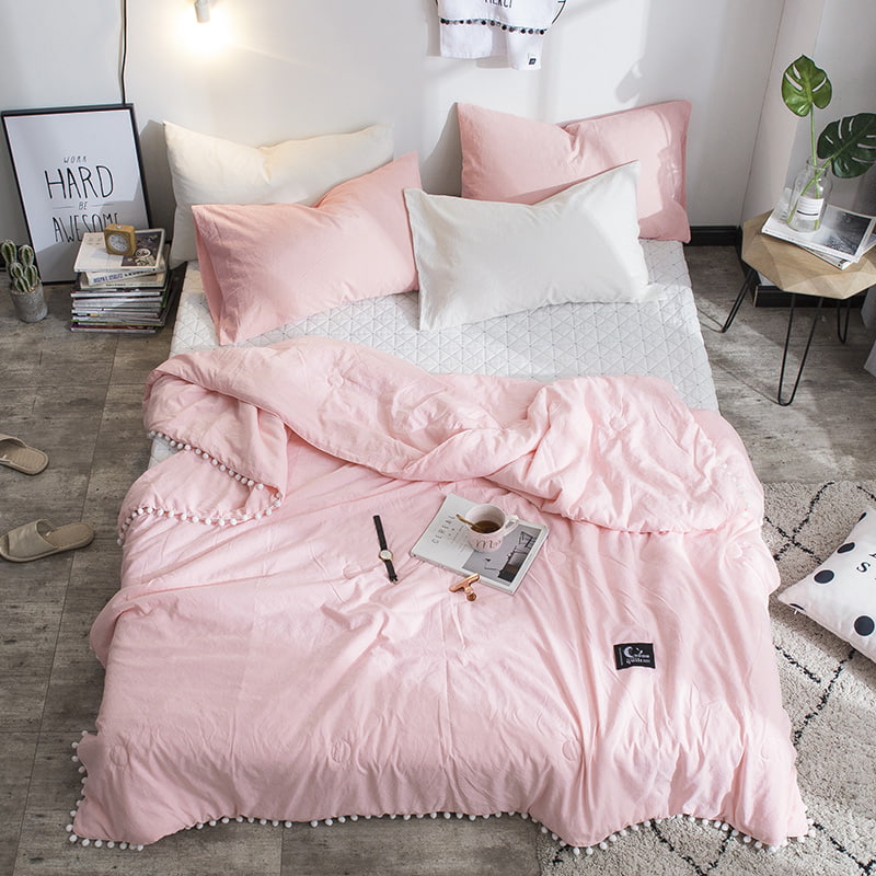 Sommer Decke Frische Rosa Patchwork Decke NäHenne Kleine Kugeln Bettdecke Weiche Bettdecke Solide Bett Abdeckung: Rosa / 180x210 cm