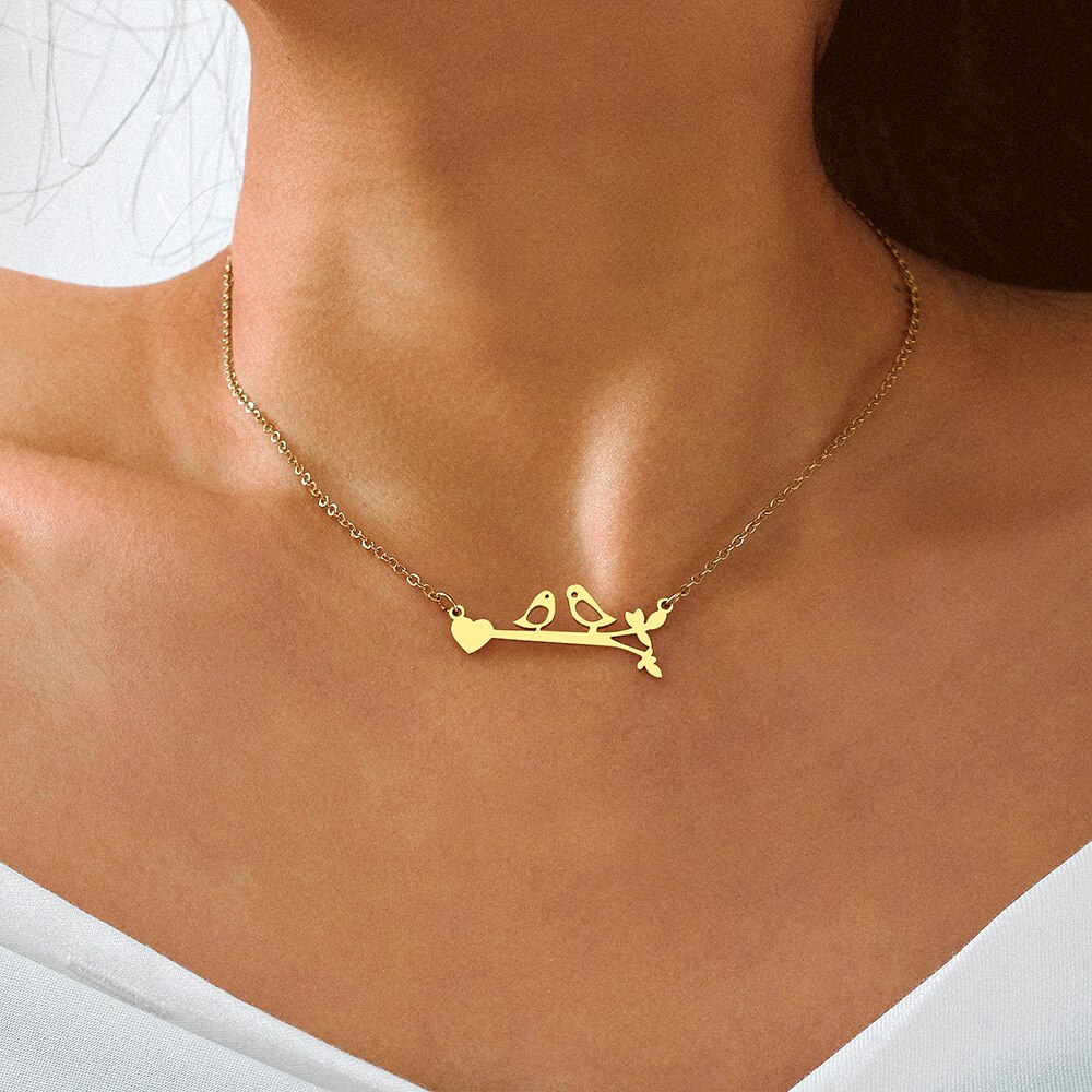 Rvs Kettingen Hollow Tak Vogel Hart Hanger Choker Sleutelbeen Ketting Kettingen Voor Vrouwen Sieraden Party