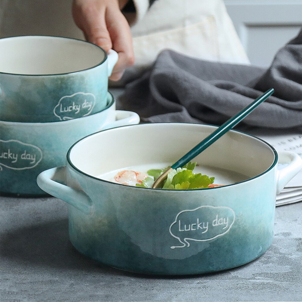 Lucky Day Round Square Ceramic Soup Plate For Oven Microwave Home Hotel Kitchen Breakfast Lunch Dinner Salad Fruit Plate