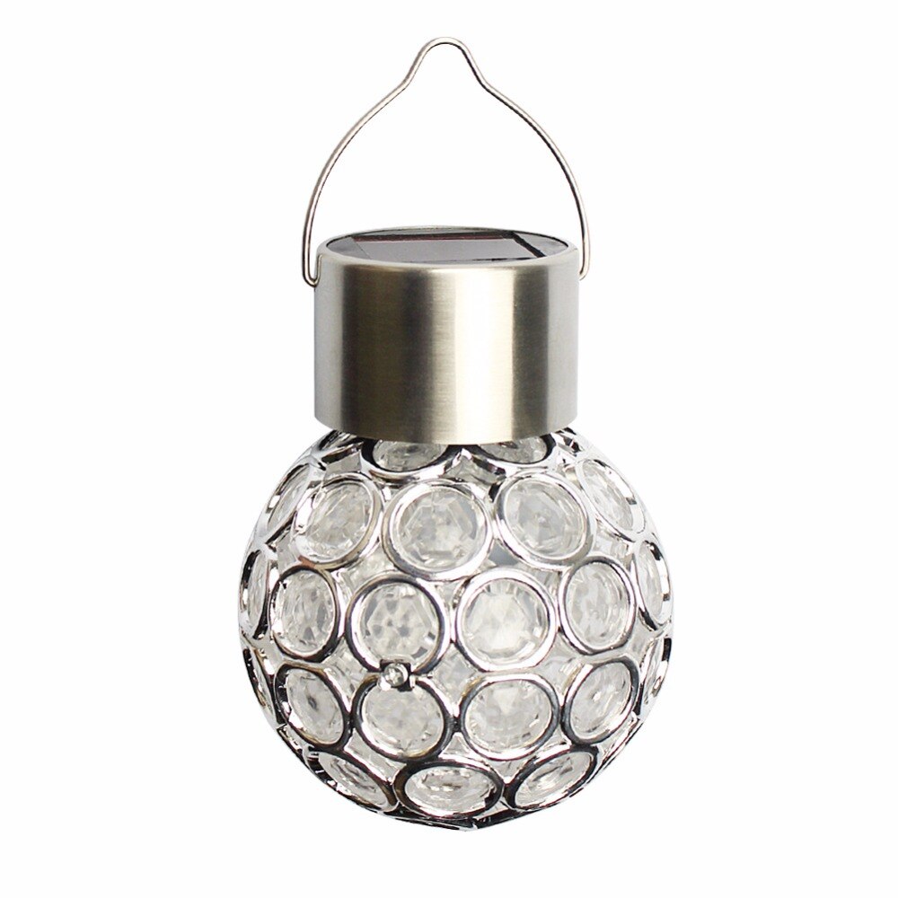 Hængende lys sol ledet hængende træ lys lanterne vandtæt udhulet kuglelampe til udendørs gårdhave udendørs have gårdsplads: Sølv 1 stk