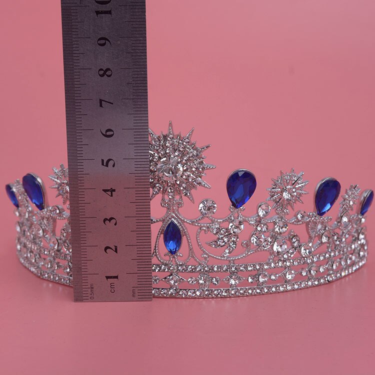 Luxury Blue Rhinestone Bridal Tiara Crystal Wedding Quinceanera Tiaras And Crowns Pageant Tiara Hair Jewelry Accessories