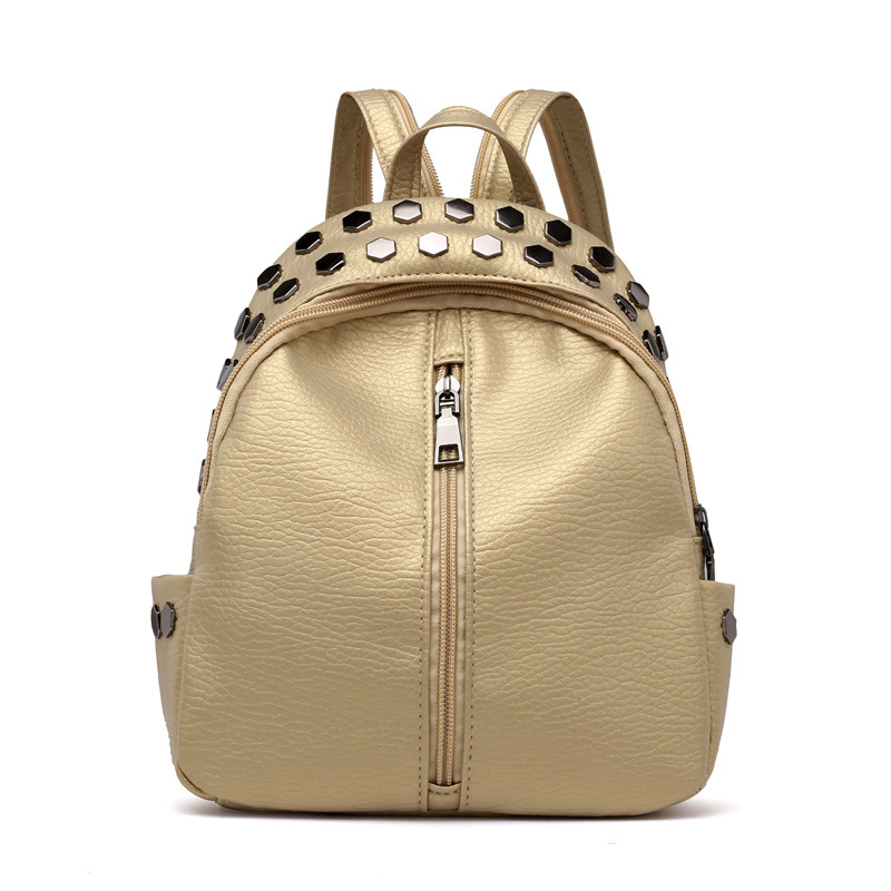 nouvelle femmes sac à dos clouté en cuir PU Hip Hop sac à bandoulière voyage en plein air sac d'école: Or