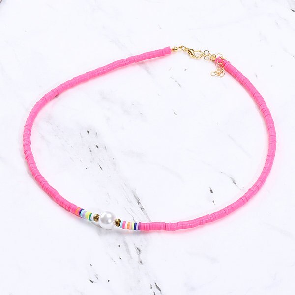 G. YCX Nuevos Bohemios, collares de Gargantilla Heishi con cuentas de vinilo africanas, collar de Vsco chica Lucite, joyería de playa de verano: hot pink