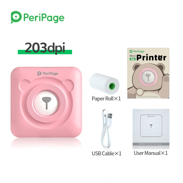PeriPage – Mini-imprimante thermique Portable pour photos et reçus, 203dpi, Bluetooth sans fil, A6: A6 203 Pink
