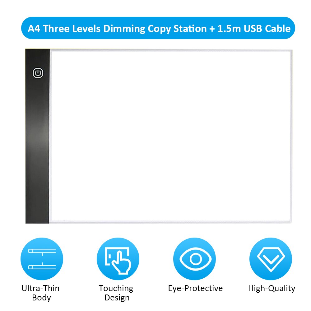 A4 Ultra-Thin Led Light Pad USB Powered Painting Tracing Panel A4 Copyboard for Cartoon Tracing Pencil Drawing Viewing: 3 Levels Dimming