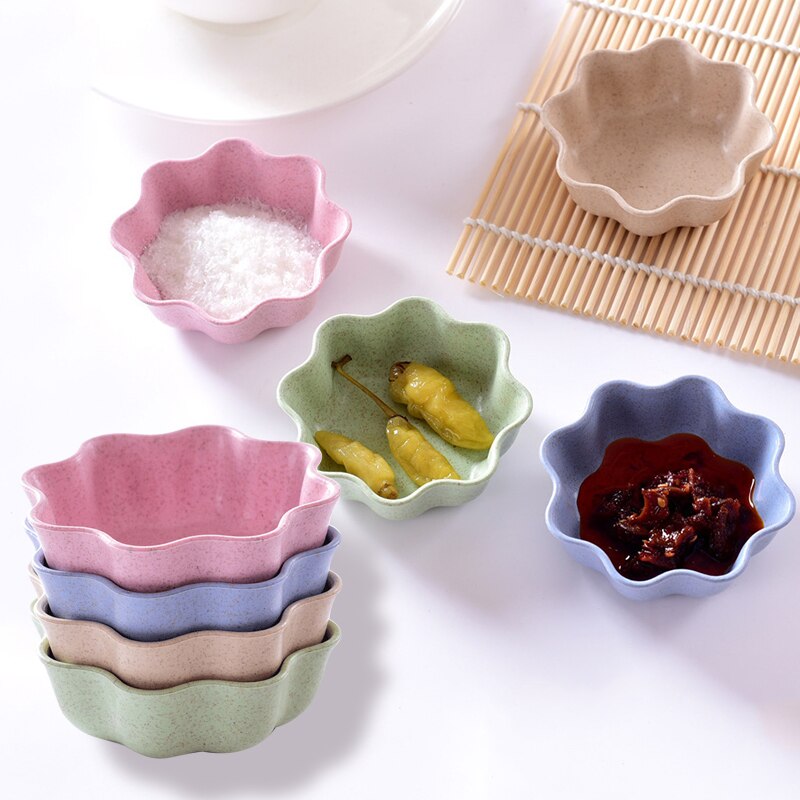 1pcs Cute Love Heart Shape Wheat Straw Bowl Vinegar Seasoning Solid Soybean Dish Sauce Salt Snack Small Plate Kitchen Supplies