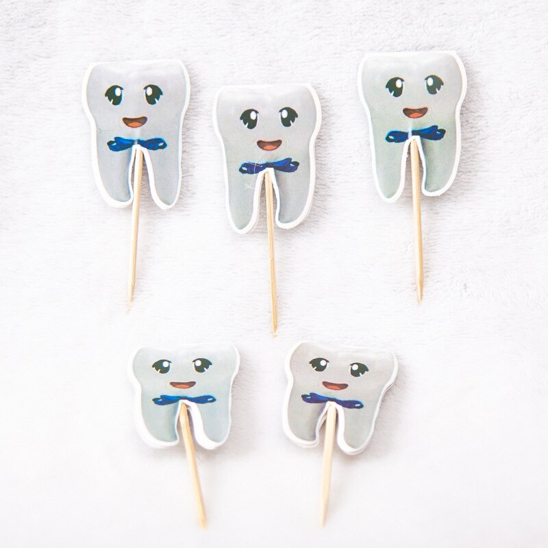 Blå min första tand tema fest dekoration porslin papper kopp tallrik servetter baby shower ballonger pojke födelsedagsfest tillbehör: Cake topper 10 st