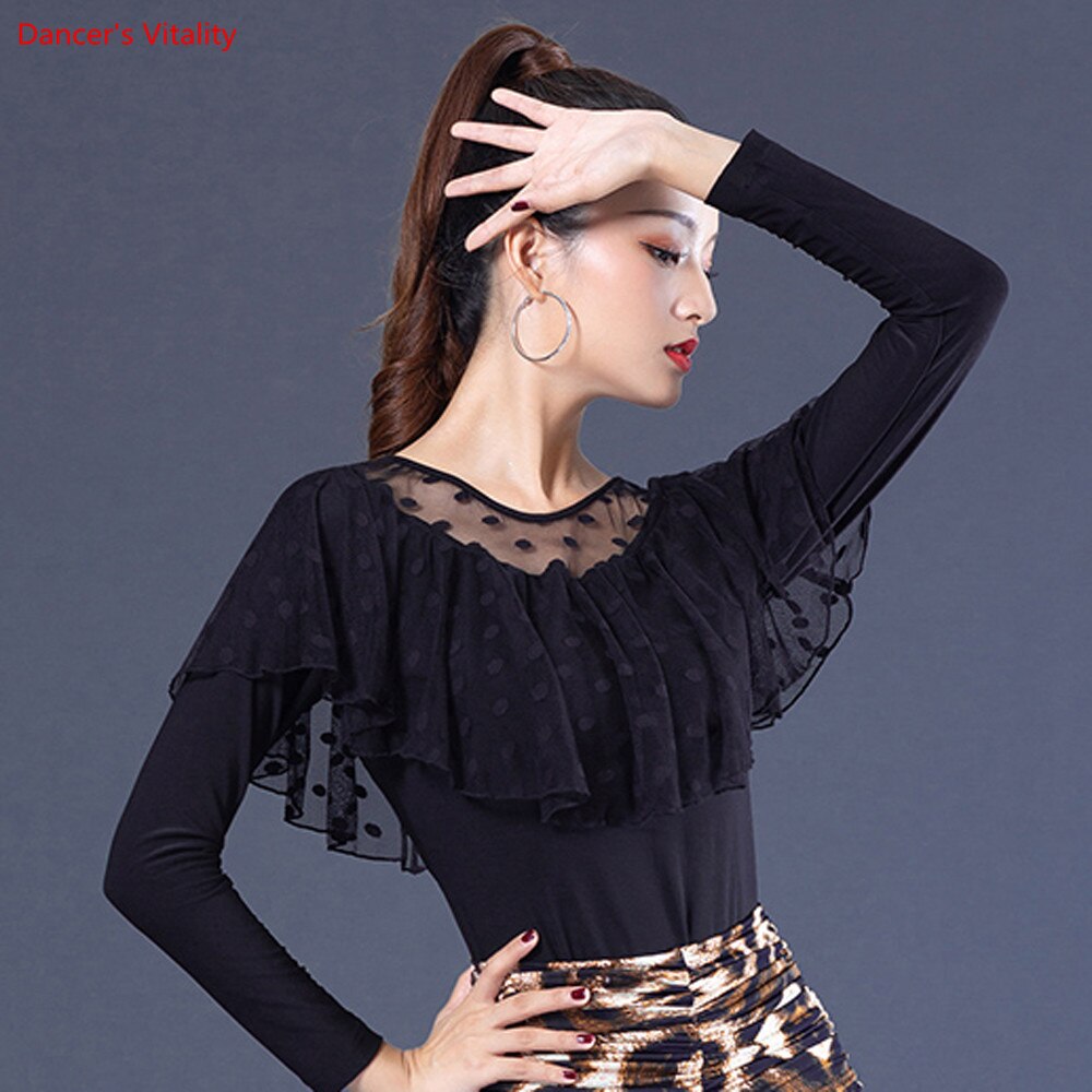 Latin Dance Tops Long Sleeve Dance Practice Clothes Women Ballroom Waltz Square Dance Performance Costumes