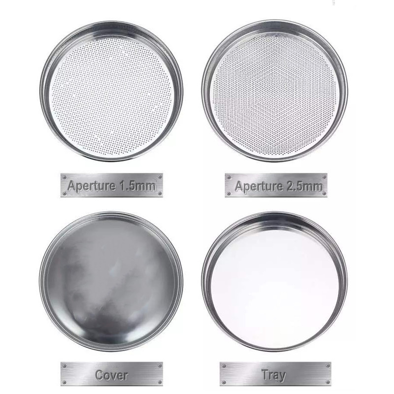 Pest Selection Sieve Set Chrome Round Hole Grain Selection Sieve Diam. 30 cm Aperture 1.5 mm 2.5 mm Including Lid & Bottom