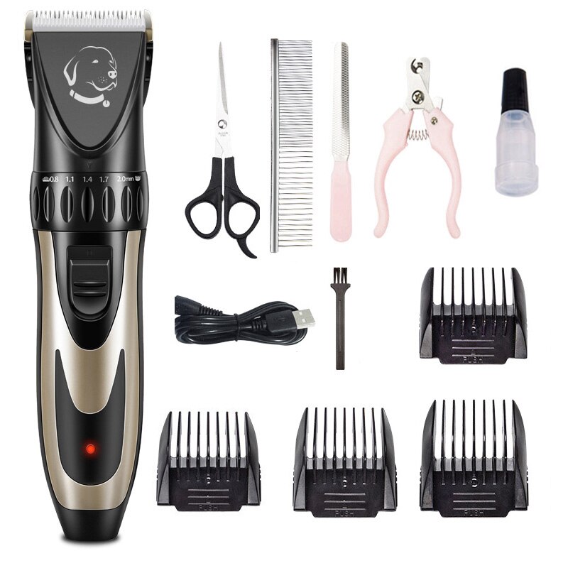 Profissional pet cão aparador de pêlos animais de estimação grooming clippers gato cão cortador máquina barbeador baixo ruído tesoura elétrica clipper: KIT1-BLACK