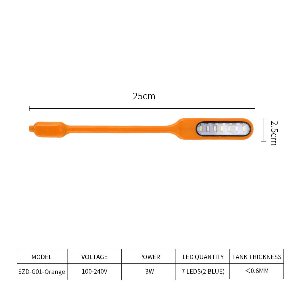 Lámpara LED para acuario, luces con Clip de fijación magnética, giratorio de 360 grados, USB, 3W: SZD-G01-Orange