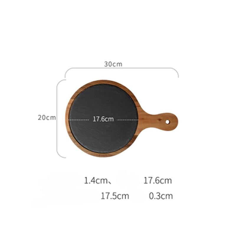 Bandeja de madera maciza americana para pizza, bandeja de madera, plato de pizarra negra, tabla de pan de madera de acacia, comida occidental, cocina japonesa, juego pla: B