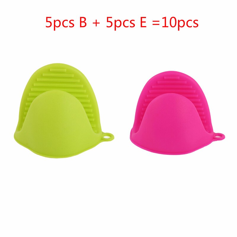 Silicone Heat Resistant Oven Mitts Kitchen Cooking Gadgets Baking Gloves Insulation Non Stick Anti-slip Pot Bowel Holder Clip: 5pcs B 5pcs E