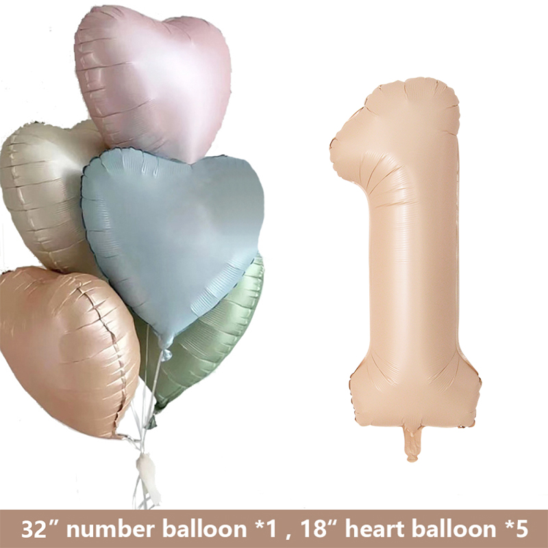 1set Retro Caramel Heart Balloons with 32inch Number Foil Balloon For Kids 1st Birthday Party DIY Decoration Supplies Wedding: RUBY