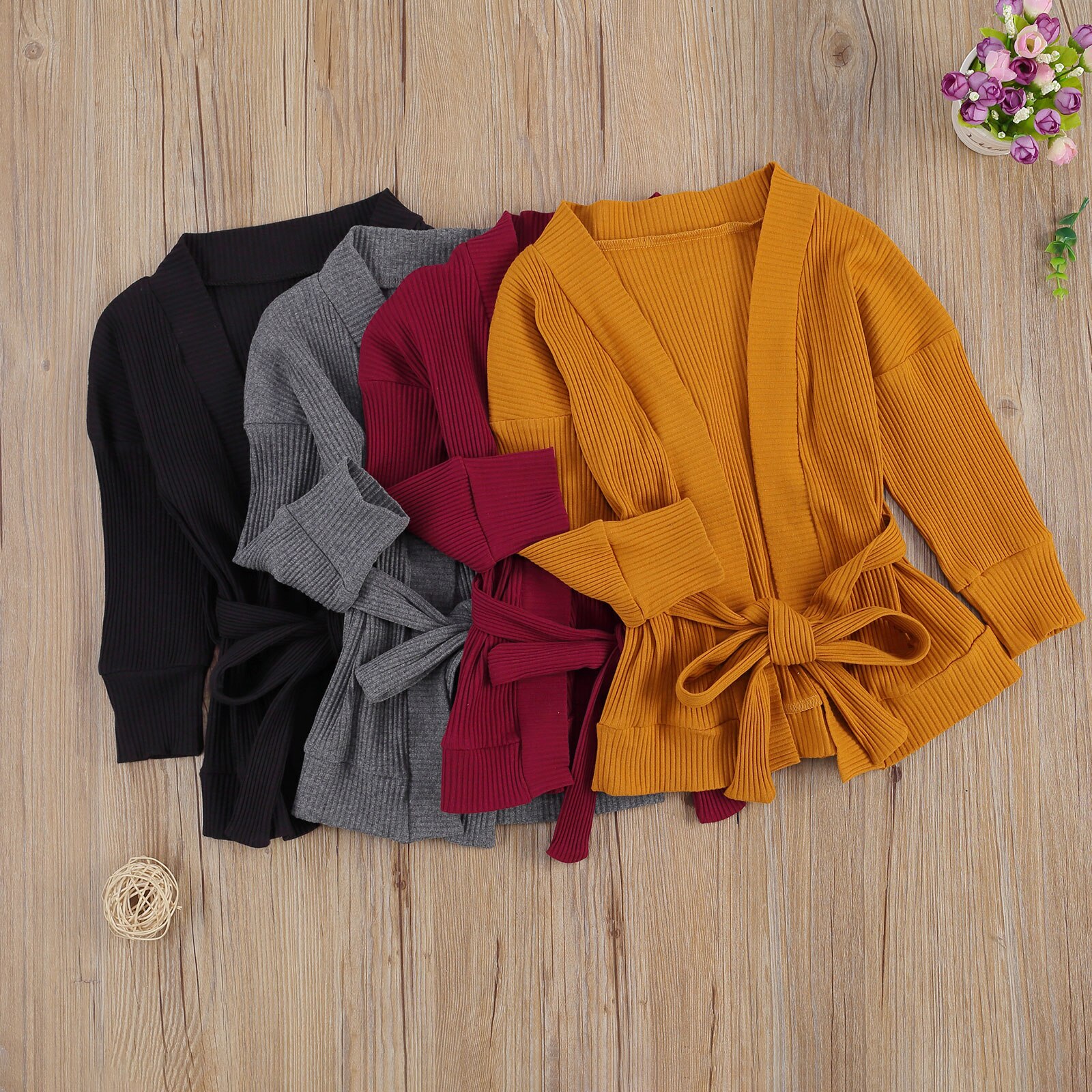 Peuter Meisjes Klassieke Vesten, off Shoulder Lange Mouwen Lace Up Taille Gekamd Katoen Gebreide Trui Jas Top Voor De Lente, Zomer