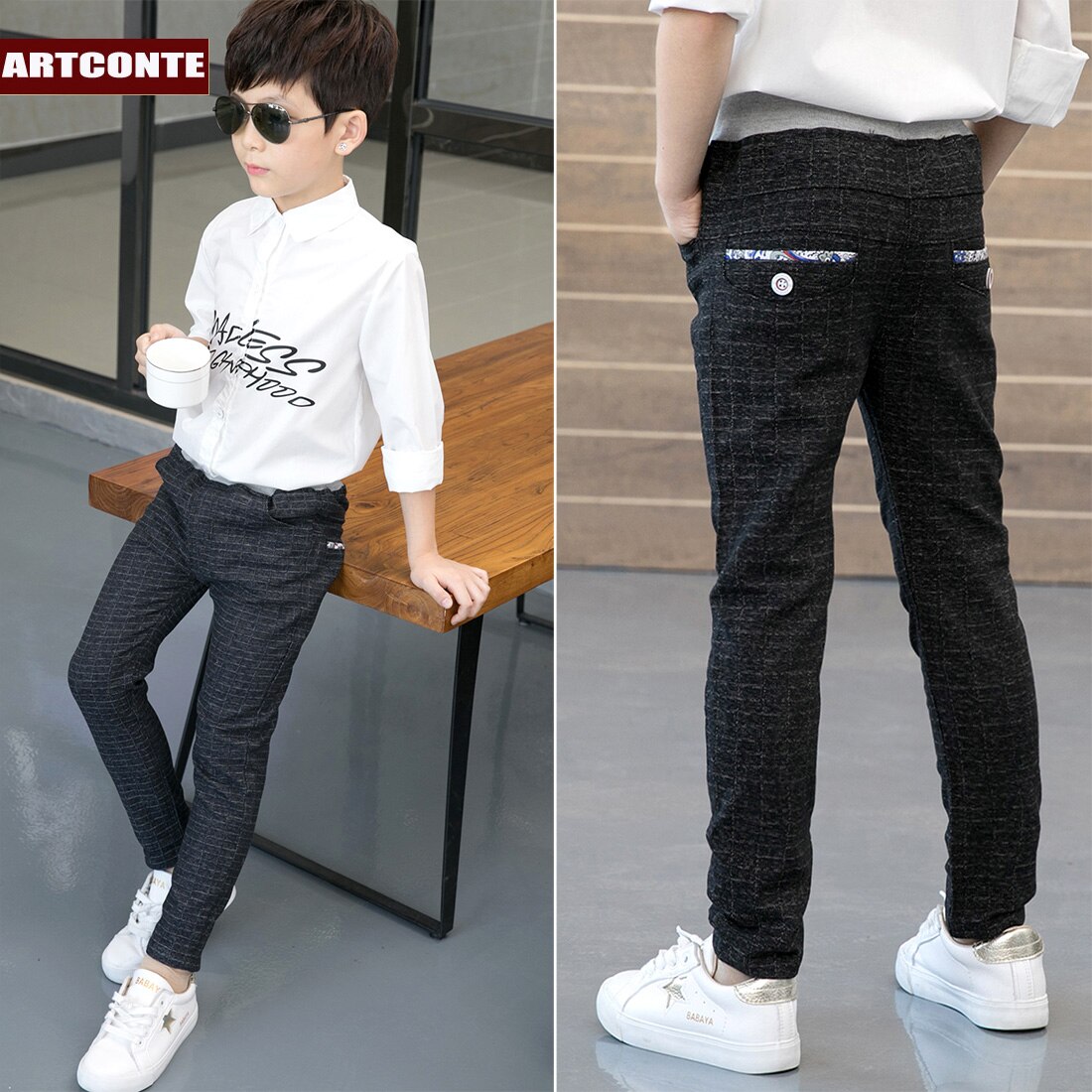 Pants for Boys Casual Trousers Boy Plaid School Pants Elastic Waist Children Full Length Trousers Big Boys Leggings: B1 / 115