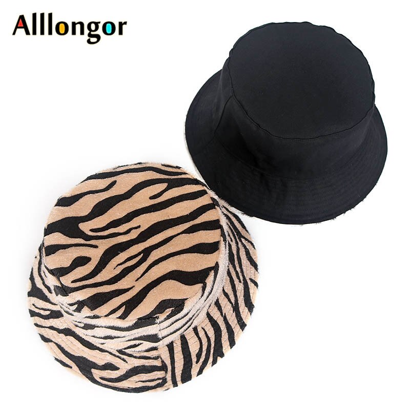 automne hiver imprimé léopard fourrure seau chapeau femmes rue bob coréen pêcheur chapeau Panama Hip Hop bob chapeau