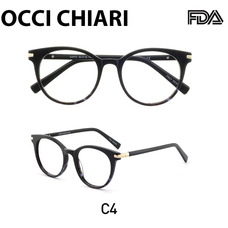 OCCI CHIARI Computer Glasses Frame Blue Light Glasses Round Eyeglasses Woman Transparent lens Myopia Eyewear Optical Spectacles: C4