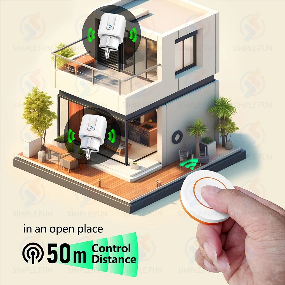 Spina per telecomando senza fili EU FR 433 Mhz 16A 220 V Presa intelligente RF mini telecomando rotondo, presa elettrica per elettrodomestici in poi/spento