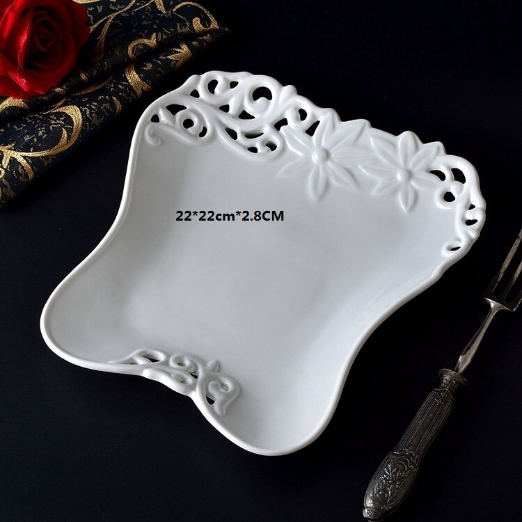 Craft Ceramic Fruit Plate Hollow Gourmet Plate Original Art Plate Flat Plate Plate: B