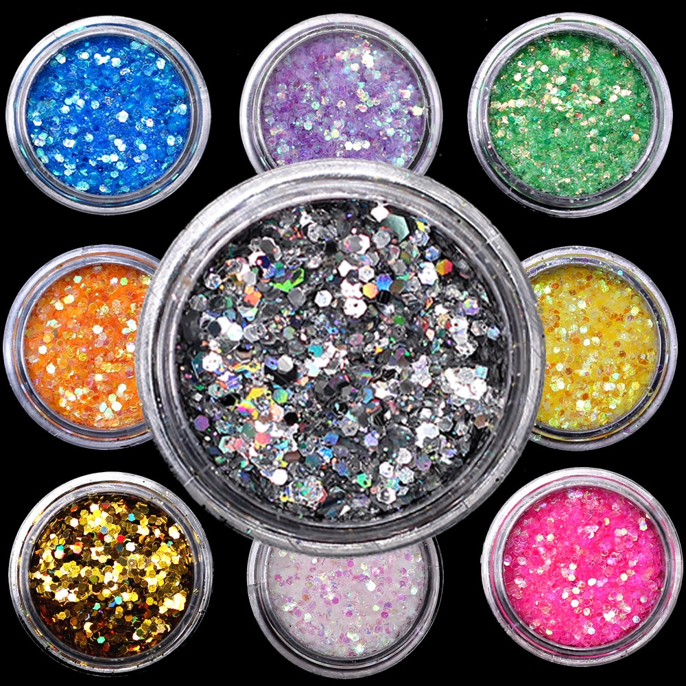 1 pièces AB ongle paillettes paillettes étoile lune coeur ongle Gel rond ongle paillettes holographique Pigment Nail Art décoration m3a505