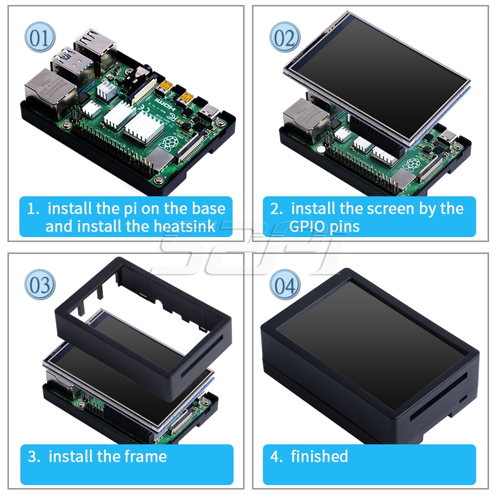 52Pi Raspberry Pi 4 480*320 3.5 Inch Resistive Touch Screen TFT Display Monitor with ABS Case Cooling Fan Heatsinks