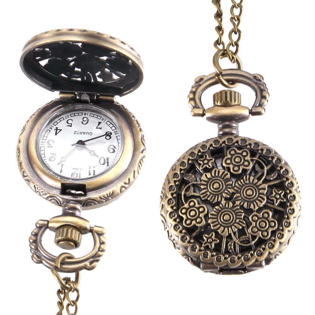 Vintage Zakhorloge Brons Kleur Quartz Horloge Cool Chain Hollow Plum Blossom Horloges Ll @ 17
