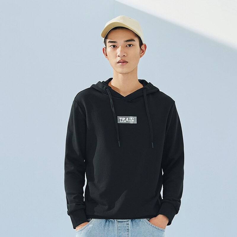 Sweter z kapturem wiosna nowy na co dzień, modny bluzy sportowe luźny sweter dla mężczyzn stylowe topy XWD13212342: S / Black