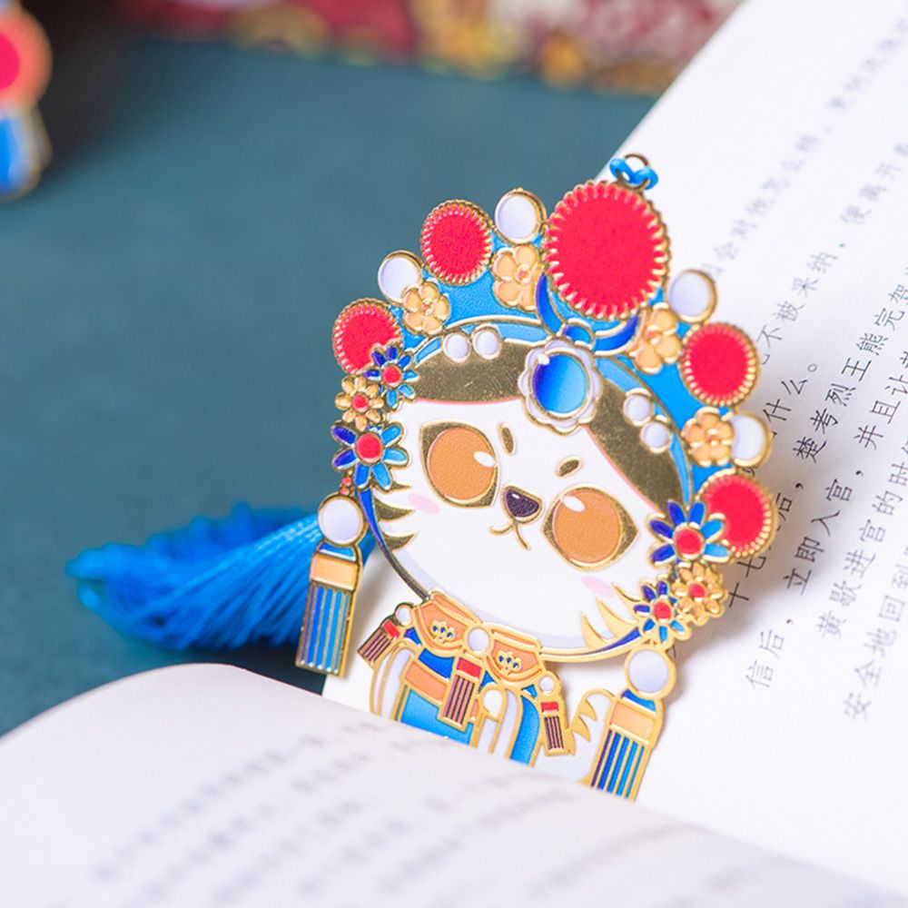 Chinese Style Peking Opera Retro Metal Bookmark Animal Pendant Hollow Bookmark Book Tassel Pagination Mark Stationery