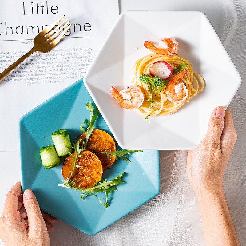 7.87 inch Hexagonal Underglaze Ceramic Baking Dinner Plates Dish Baked Rice Dishware Tableware Dessert Bakeware Dishware Kitchen