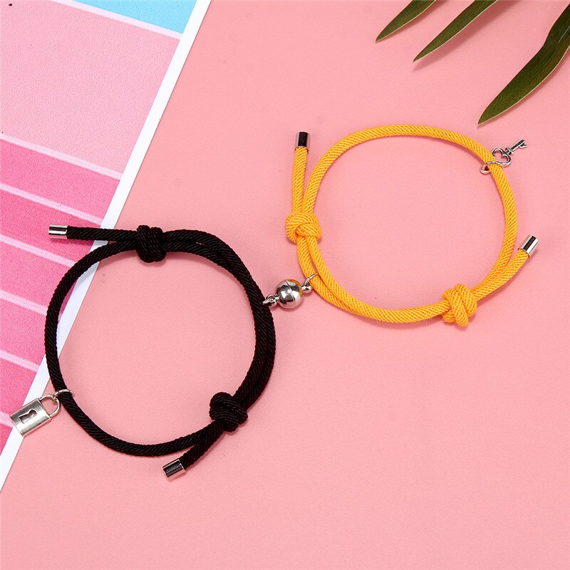 Mode Key Lock Metaallegering Paar Armband Magneet Attractie Beste Vriend Verstelbare Touw Armbanden Voor Vrouwen Mannen Sieraden: Q