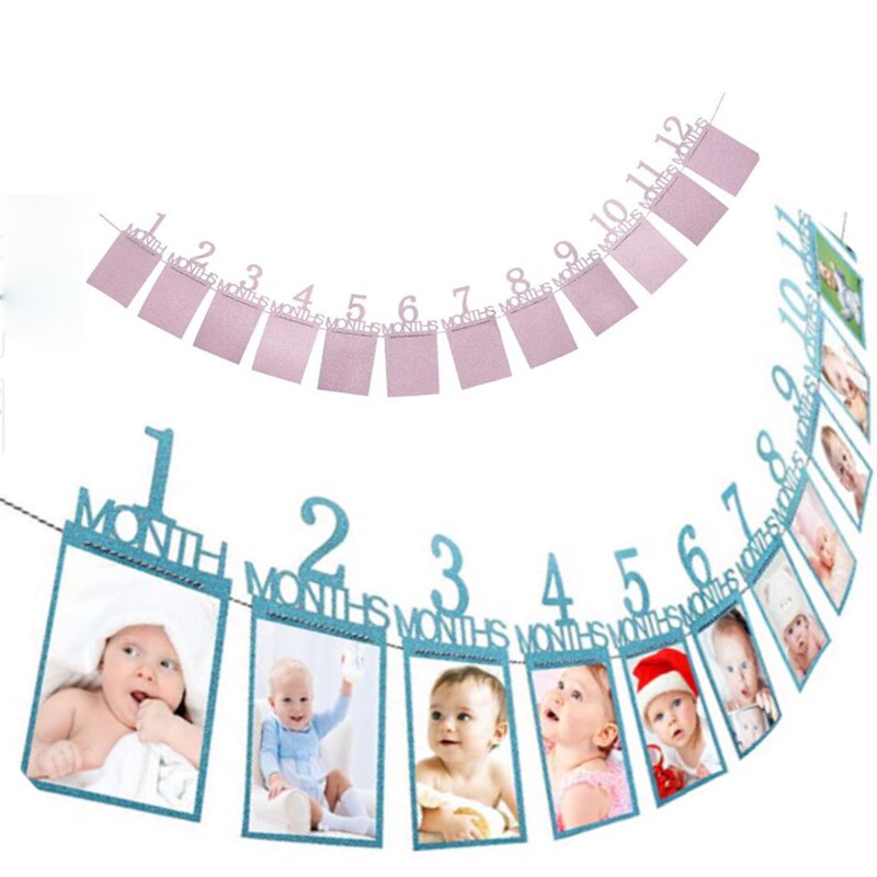 Bbay födelsedag tema fest foto banner dekorationer leksaker 1-12 månader baby foto mapp månatlig foto vägg hem dekoration banner