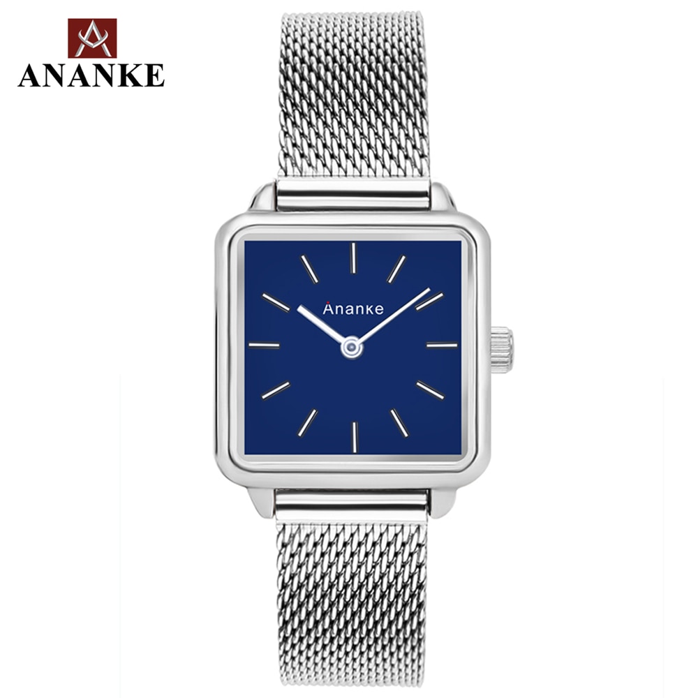 Ananke – montres à Quartz pour femmes, en acier inoxydable, bracelet en maille, étanche, carré or Rose, cadran Simple, AN25