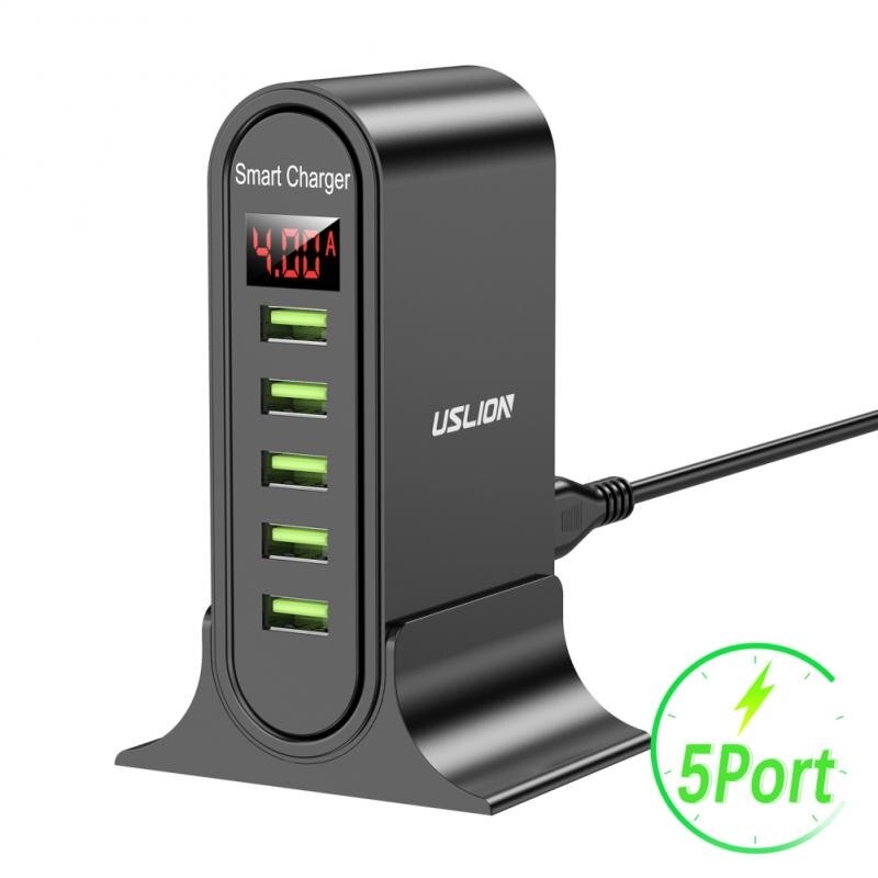 5 Port USB Charger HUB Multi USB Charging Station Dock Desktop Wall Home LED Display Universal Chargers EU US UK Plug