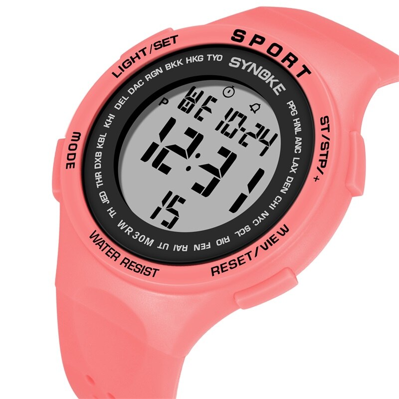 Synoke Vrouwen Horloges Sport Horloge Ultralight Grote Wijzerplaat 30M Waterdichte Led Studenten Elektronische Mannen Horloges Relogio Masculino: Pink