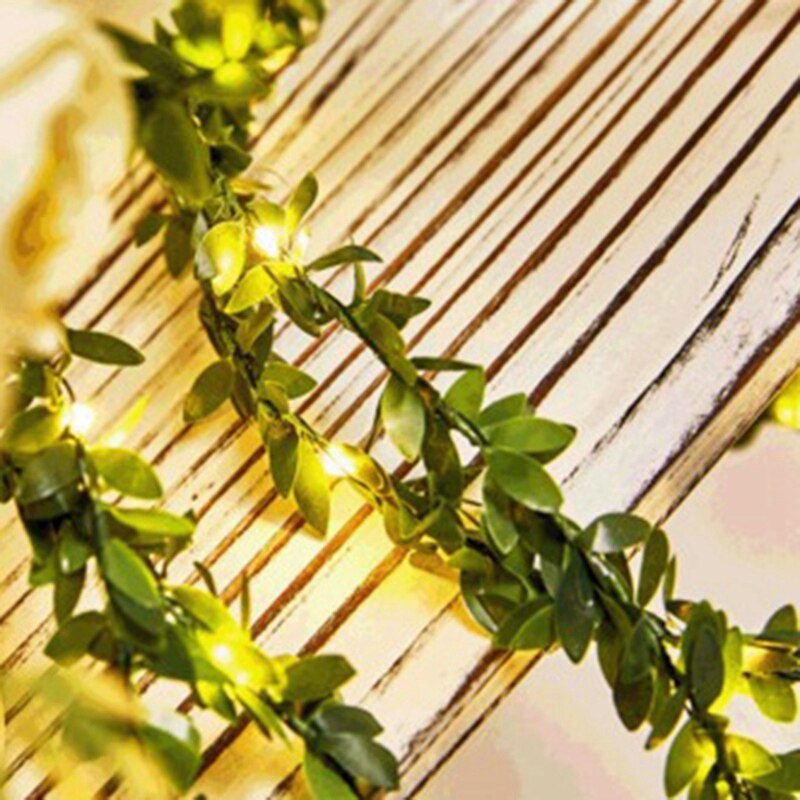 Groene bladeren guirlande lichtslinger met led, flexibele koperen kunstmatige bladeren en wijnranken voor kerstdecoratie voor bruiloften en feesten