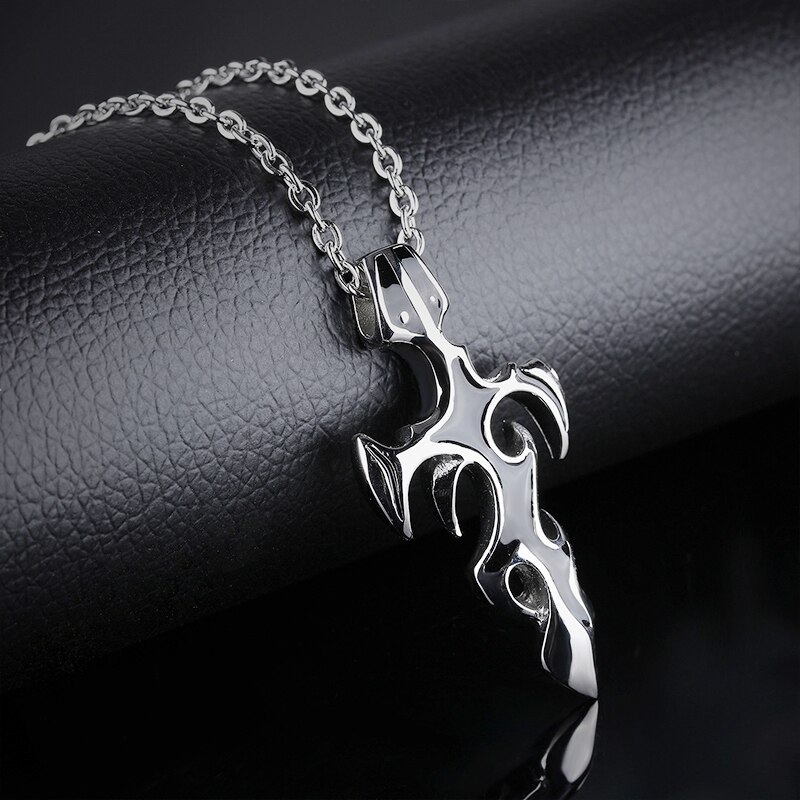 Personality Flame Cross Necklace For Men Punk hip hop stainless steel 316L Chain Pendant Boy Cool Jewelry