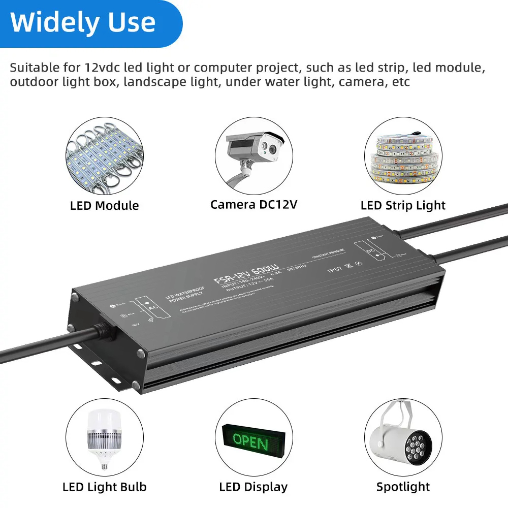 Controlador LED fuente de alimentación impermeable IP67 IP68 transformador de iluminación AC190V ~ 240V a DC 12V 24V 10W 20W 30W 50W 100W adaptador para exteriores